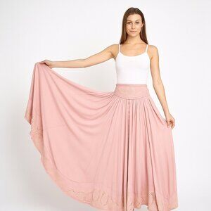 Fillyboo Pink Boho-Style Embroidered Maxi Skirt, 2 Tall